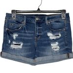Aeropostale Low Rise Midi Distressed Blue Jean Cut Off Shorts Size 12 Cuffed Photo 0
