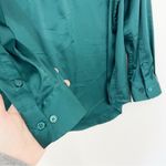 Equipment  June Bug Emerald Satin Classic Signature Button Front Top Green XS Photo 4