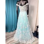 Morrell Maxie Size 4 Aqua White Floral Lace Off Shoulder Formal Gown Blue Photo 1