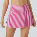 Halara  Womens Pink NEW High 2-in-1 Side Pocket Striped Mini Tennis Skirt Sz‎ L Photo 0