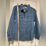 NWOT North Style Size S Blue Embroidered Floral Back Chambray Full Snap Shirt Photo 9