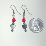 Black Metallic Hematite Heart Drop Earrings with Red and Silver Accents Photo 2