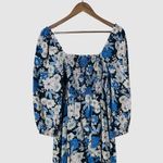 J.Crew Linen Daydream Midi Dress Large Zinnia Floral Blue Smocked Puff Sleeve Photo 6