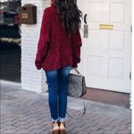 Chenille Burgandy cowl neck chunky Sweater Red Photo 3