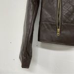 Cole Haan Brown Quilted Faux Leather Bomber Jacket Womans M Full Zip Classic Photo 1