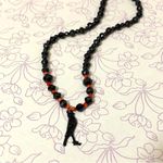 Handmade  Raven Black Beaded Necklace with Red Corral Accents Photo 4