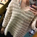 Free People Pink and Cream Fringe Sweater Photo 0