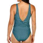 Nicole Miller One Piece Twist Front Plunge Swimsuit in Teal/Black, Size L Photo 1
