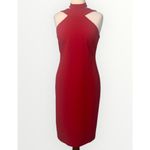 Bebe  Red Halter Stretch Knjt Knee Length Party Holiday Date Night Dress Size 10 Photo 1