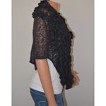 MOTH Anthropologie Womens Knit Shrug Open Front Ruffle Trim Button Accent Gray Photo 1