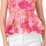 Endless Rose Pink Floral Jacquard Peplum Top  Small NWOT Photo 0