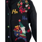 Vintage Thyme Santa Wreath Embroidered Button Christmas Sweater Size Medium Black Photo 5