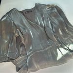 ZARA NWOT  Metallic Silver Laminated Pewter Wrap Mini Dress Sz XS Photo 7