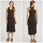 Eileen Fisher 100% Linen Midi Dress XL Black Gray Stripe Sleeveless Hi Low Hem Photo 1