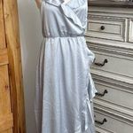 Show Me Your Mumu Boho Silver Satin Wedding Guest Samantha Wrap Ruffle Dress Photo 2
