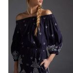 Anthropologie  Farm Rio Jackie Embroidered Romper Eyelet Blue White Linen Photo 9