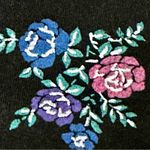 Vintage 80’s Knit Sz M Black Pop Over Cropped Top Shoulder Pads Floral Pattern Blue Size M Photo 9