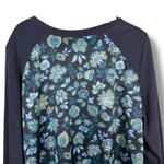 Jason Wu  1X Floral Print Navy‎ Blue Long Sleeve Crewneck Pullover Top Photo 3