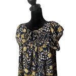 Gap  Dark Floral‎ Womens Top Size XS Blue Tie Neck Flowy Feminine BOHO Prairie Photo 2