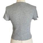 ASOS Gray Waffle Knit Lettuce Hem Crop Top T Shirt Size 4 Casual Loungewear Photo 5