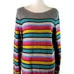 Talbots Sweater Boatneck Ribbed Knit Gray Green Multi Stripe Women’s Size Large Photo 0
