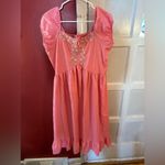 Blueberi Boulevard Embroidered Milk Maid Dress Coral Pink Puff Sleeve Ruffle Hem Size XL Photo 5