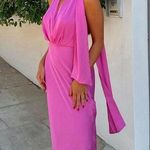 ZARA  maxi dress pink satin effect floral tie scarf wedding party cocktail Photo 14