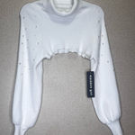 Madden Girl  White Turtleneck Sweater with Pearl Details Photo 0
