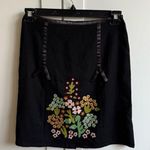 Persaman New York Women's Black Floral Embroidered mini Length Wool Skirt 4 Black Photo 0