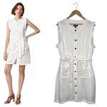 J.Crew New  Shirt Dress Womens XL Linen Raw Hem Belted Knee Length White BY817 Photo 1