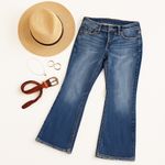 Ariat  Denim Jeans Bootcut Medium Wash Distressed Hem ~ Size 10, See Measurements Photo 2