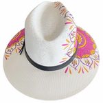 HAT MEXICAN Artisanal Hand Painted Fedora Mandala Sombrero Panama Bohemian White Photo 1