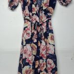 Old Navy Woman’s Midi Wrap Short Sleeve Dress V-neck Navy Blue Floral Size M Photo 0