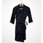 Selene Sport Black Linen Blend Embroidered Wrap Dress Size Medium Photo 2