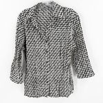 Apt. 9  Stretch Retro Gray Crinkle Y2K Collared Button Up Blouse Women's Large Photo 0
