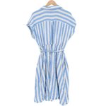 Ava & Viv  Striped Button Front Shirt Dress Belted Linen Blend Blue White 1X Photo 4