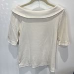 Rafaella ‎ Cream Top Boat Neck Short Sleeve Lace-Up Casual Blouse Photo 1