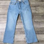 ZARA  High Rise Straight Leg Light Blue Wash Raw Distressed Hem Jeans Photo 0