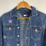 Tommy Hilfiger Vintage Y2K Stretch Denim Cropped Jean Jacket Patches womens M Photo 1