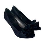 Nina Pump 3 1/2” Heel Black Satin Ruffle Peep Toe Closed Back Women’s Size 7.5M Photo 10