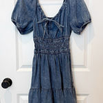 Gap  Womens Milkmaid Smocked Denim Dress Size Medium Coquette Front Tie Classic Photo 0