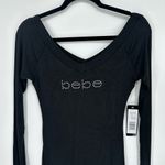 Bebe Long Sleeve Logo Dress Swarovski Crystal Rhinestone Black Style 701822 Sz S Photo 3
