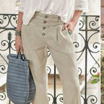 Sundance  Quinn Bohemian Linen Blend Slouchy Pants Button Fly Size 12 Petite Photo 0