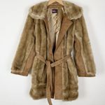 Vintage 70’s Lilli Ann London Leathers Faux Fur Coat With Genuine Leather Trim Brown Size M Photo 0