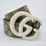 Gucci GG Supreme Monogram Calfskin Enamel Double G Beige Ebony Belt 80 cm - 32" Photo 9