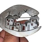 Vintage 1988 JJ 3D Building Pewter Silver Tone Pueblo Adobe Scene Pin Brooch Photo 1