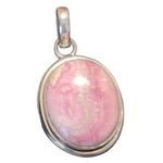 Oval Rhodochrosite Gemstone Pendant in Sterling Silver Bezel Setting Pink Photo 0