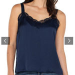 Liverpool  Los Angeles Woven Tank W/ Lace Trim Dark Navy Large NWT Photo 0