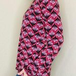 Bisou Bisou Retro 70’s Pink & Black Geometric Printed Key Hole Blouse Photo 1