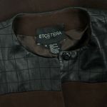 Etcetera  Leather Trim Long Coat Jacket Turnlock Closure Brown Size 6 Photo 9